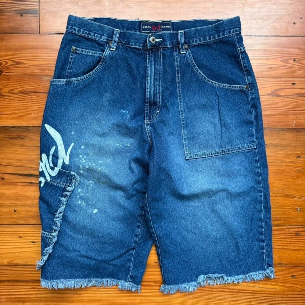 Vintage Y2K Phat Farm Baggy Denim Shorts Men's Size 36 Pockets Hip Hop Skater